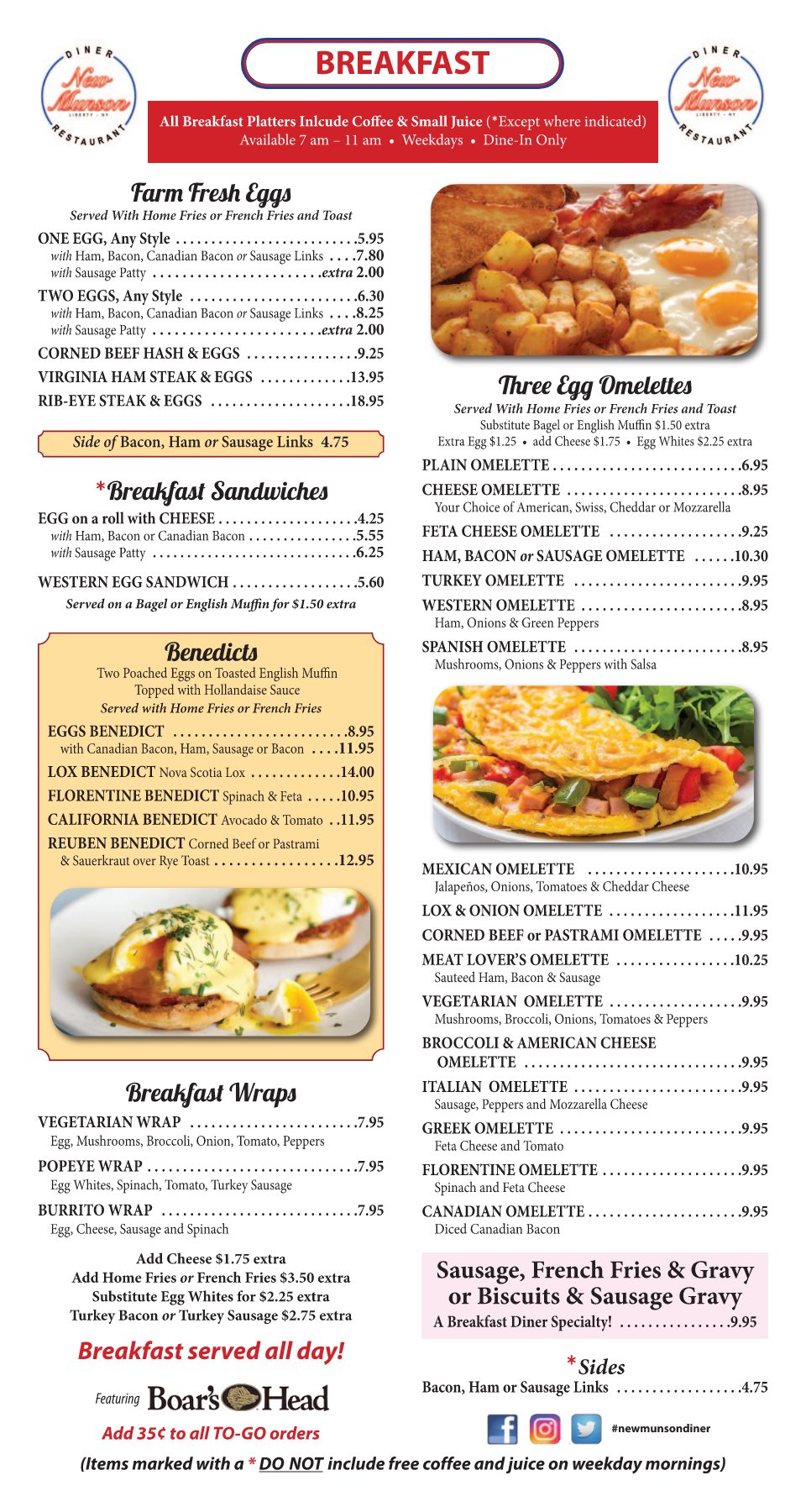 New Munson Diner breakfast menu page