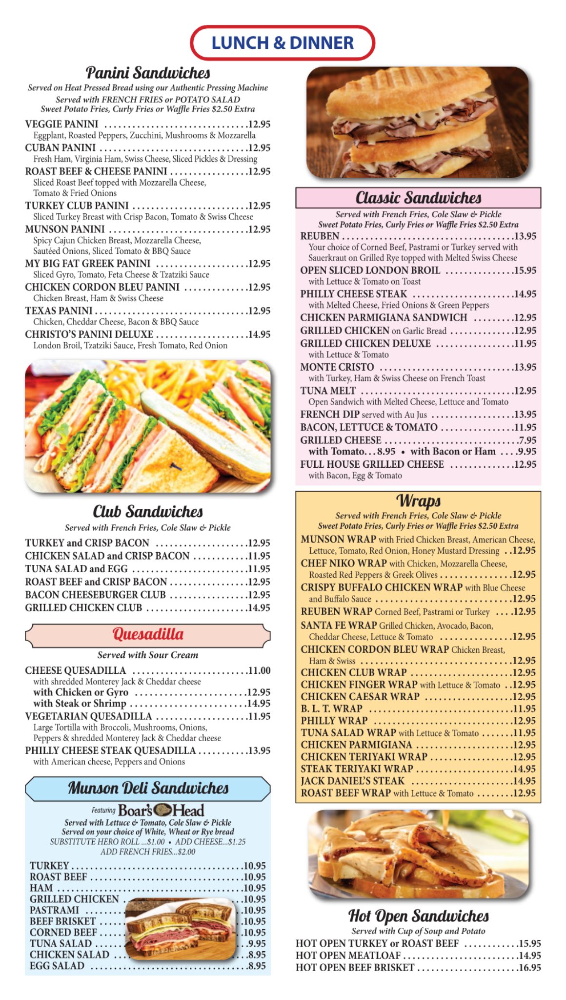 New Munson Diner paninis sandwiches wraps clubs quesadilla deli menu page